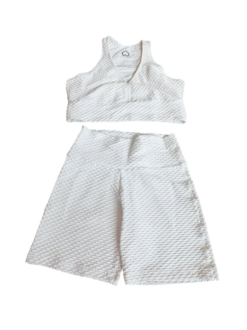 Booty by Brabants White Two Piece Workout Set Crop Top Shorts One Size Curvy